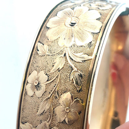 Antique F.M.Co 12K Yellow Gold Filled Floral Belt Buckle Hinged Bangle Bracelet
