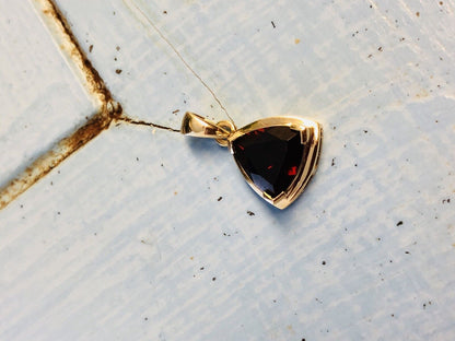 10K Yellow Gold Trillion Cut Garnet January Birthday Anniversary Pendant