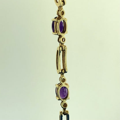 Gorgeous 10k Yellow Gold Oval Cut Purple Amethyst Diamond 6" Tennis Bracelet