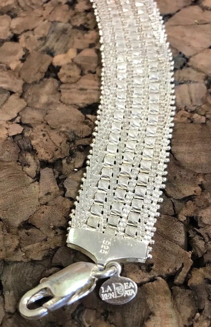 Karizia Spa KA 1772 La Dea Bendata 925 Sterling Silver Wide Textured Bracelet