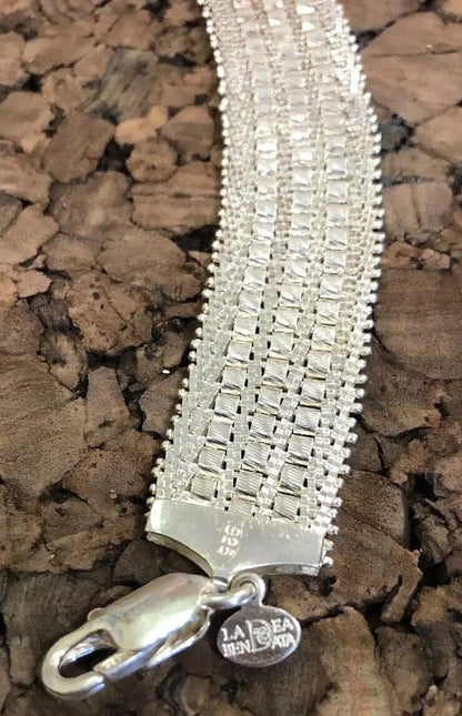 Karizia Spa KA 1772 La Dea Bendata 925 Sterling Silver Wide Textured Bracelet