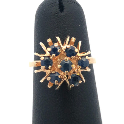 Vintage 14K Yellow Gold Sapphire Buttercup Flower Cluster Cocktail Ring