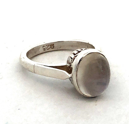 Estate 925 Sterling Silver Oval Moonstone Bezel Solitaire Ring