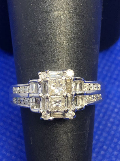 Estate 14K White Gold Princess Round Baguette Diamond Engagement Ring
