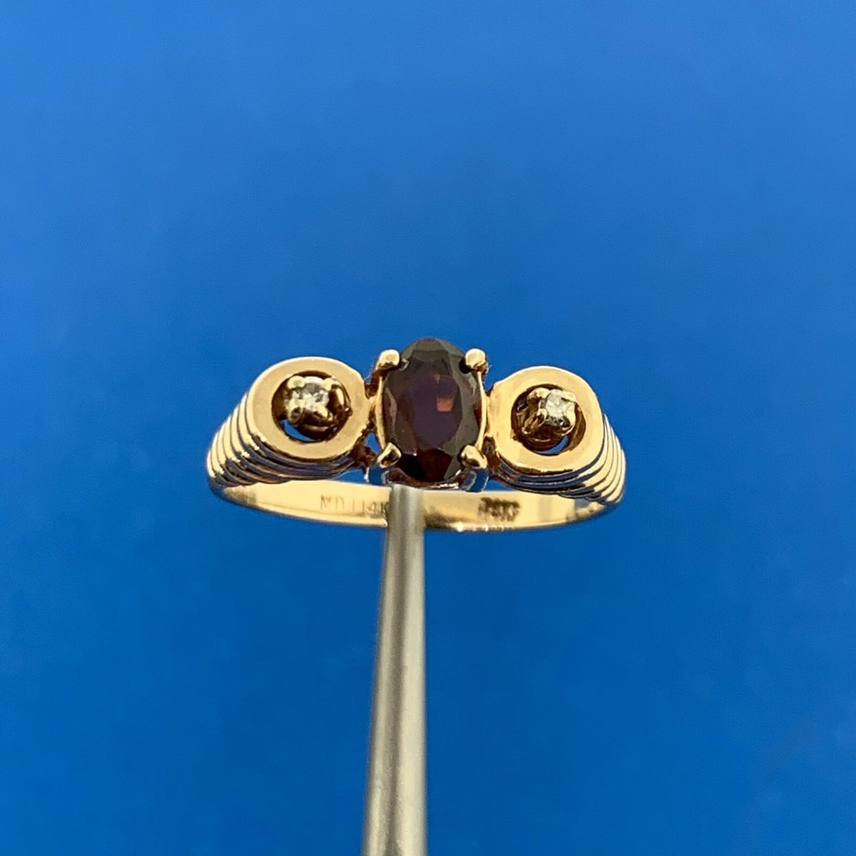 Designer 14K Yellow Gold Oval Garnet Diamond Accent Egyptian Style Ring