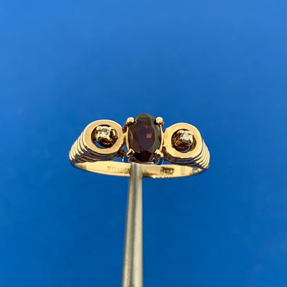 Designer 14K Yellow Gold Oval Garnet Diamond Accent Egyptian Style Ring