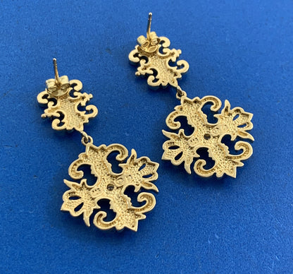 Designer 925 Sterling Silver Vermeil Diamond Scroll Drop Dangle Earrings