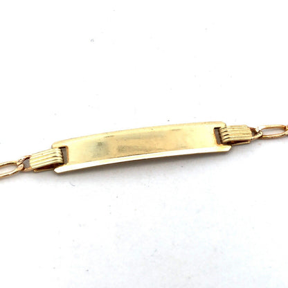 Designer GS 10KT Yellow Gold Engravable Bar Figaro Link Chain ID Bracelet