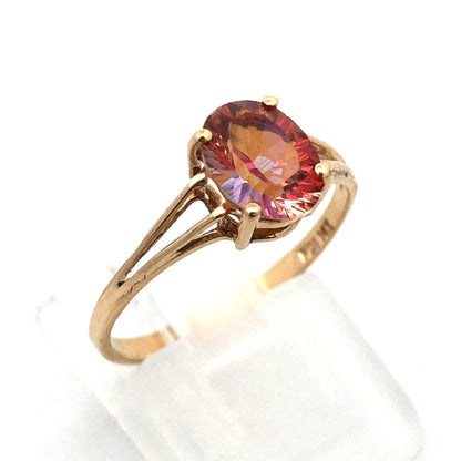 Designer 14K Yellow Gold Oval Mystic Topaz Solitaire Cocktail Ring