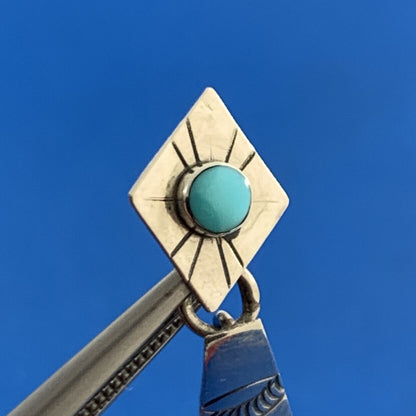 Native American 925 Sterling Silver Turquoise Artisan Concho Dangle Earrings