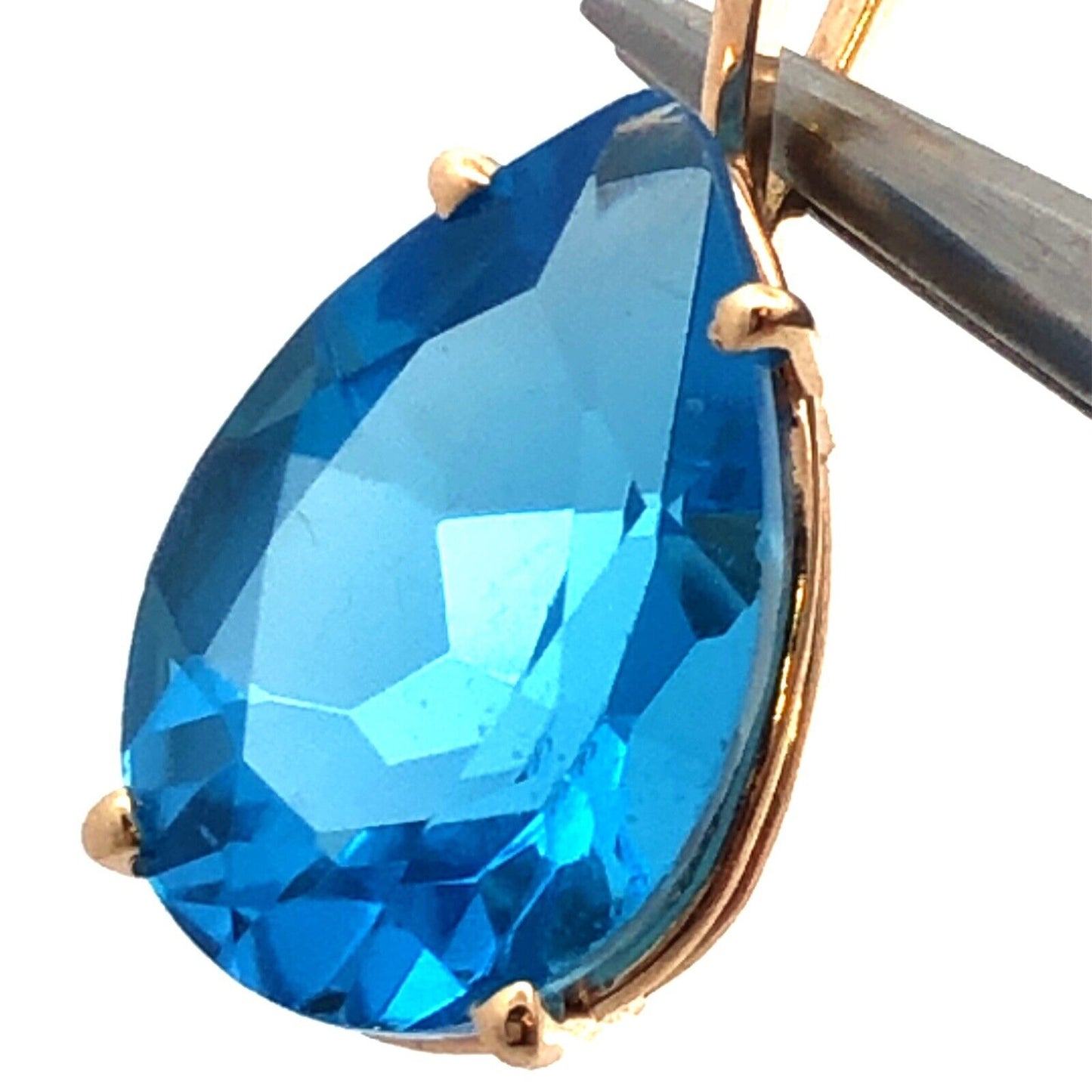 14K Yellow Gold Pear Cut London Blue Topaz December Anniversary Pendant
