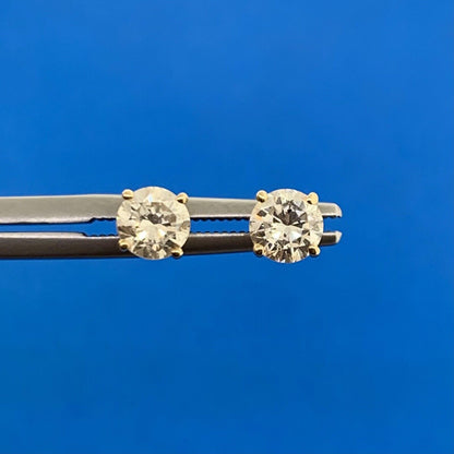 14K Yellow Gold Round Diamond Solitaire Pierced Screw Back Earrings