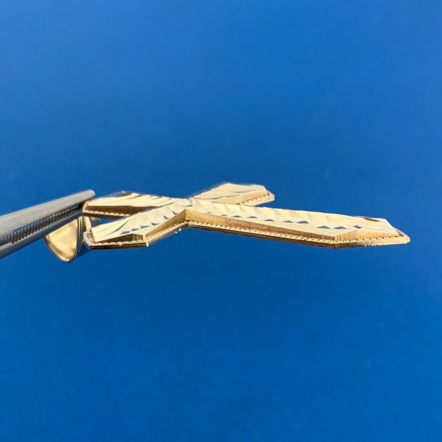 Designer 10K Yellow Gold Diamond Cut Textured Statement Cross Pendant