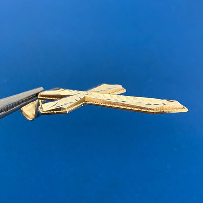 Designer 10K Yellow Gold Diamond Cut Textured Statement Cross Pendant