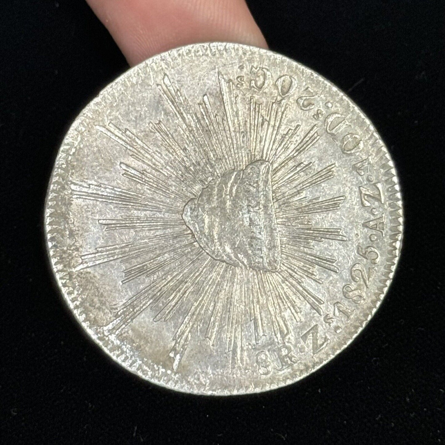 1825 Zs Zacatecas Mexico 8 Reales .903 Silver A.Z. Cap & Rays Libertad Coin