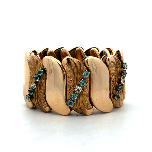 Antique B & N Gold Filled Rhinestone Expandable Wide Cuff Bracelet Original Box