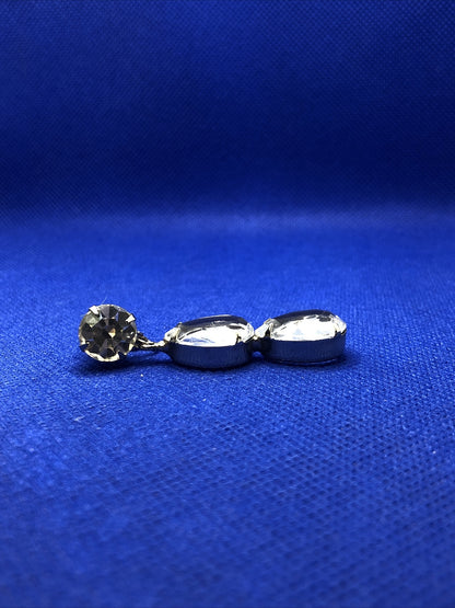 1970's Runway Couture Silver Tone Faceted Crystal Drop Dangle Clip Earrings