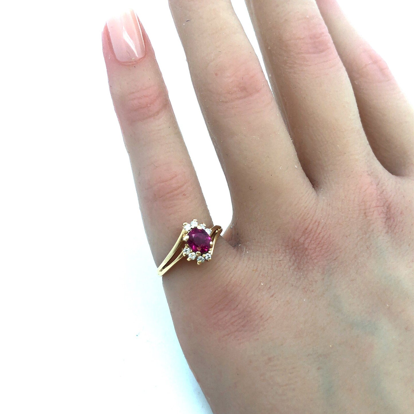 14k Yellow Gold Oval Ruby Diamond Accented July Birthstone Anniversary Ring