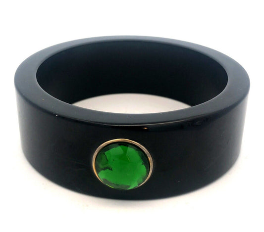 1980's Black Laquer Plastic Red White Green Jewelled Statement Bangle Bracelet