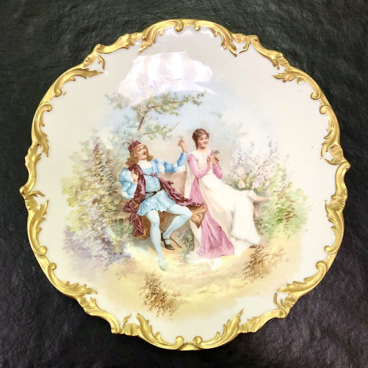 Wm Guerin & Co Limoges France Painted Courtship Gold Dinner Plate 11.5"