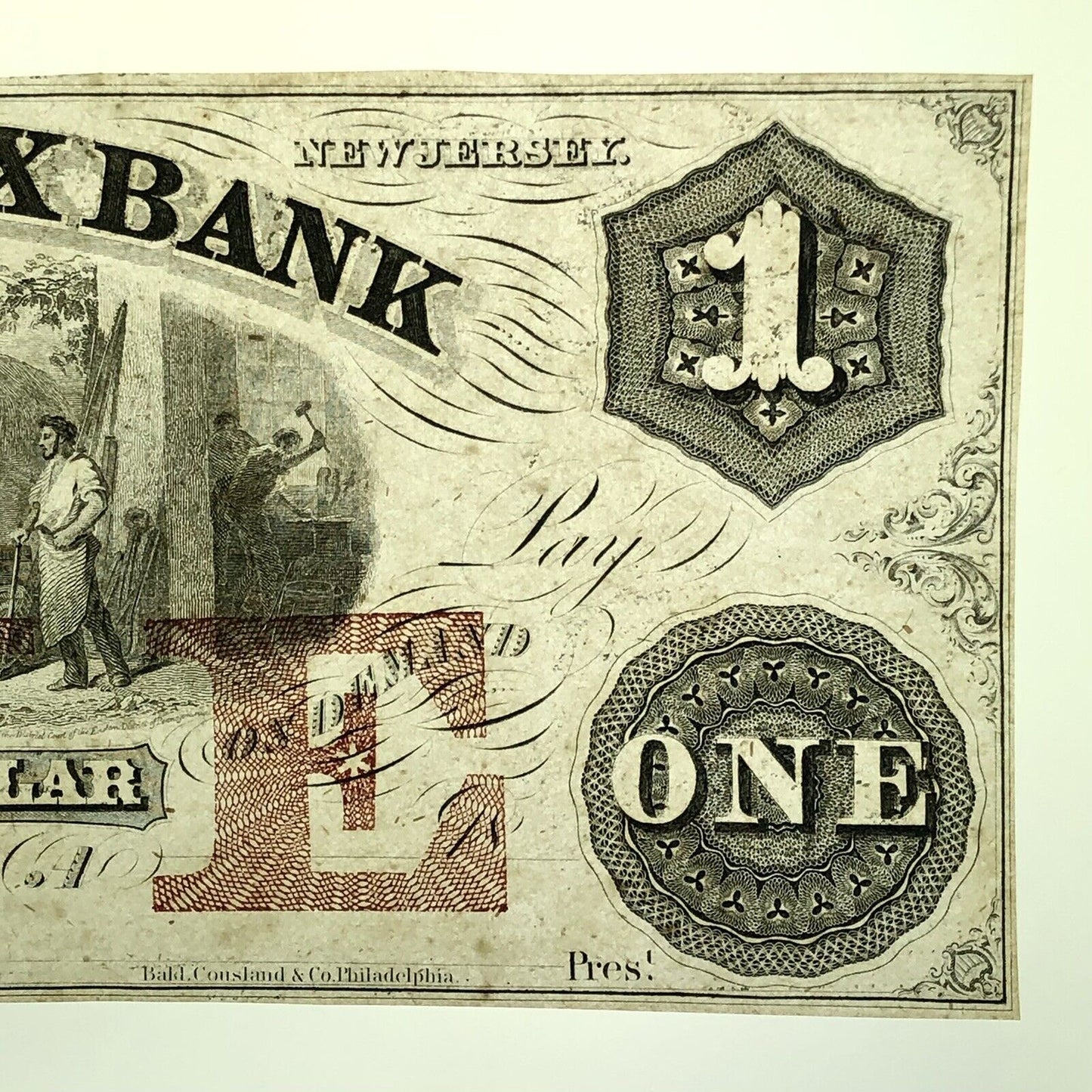 1850 $1 The Sussex Bank Newton New Jersey Obsolete Remainder Currency Note