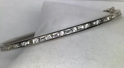 Designer SW Stunning Sterling Silver 925 Cubic Zirconia Hinged Bangle Bracelet
