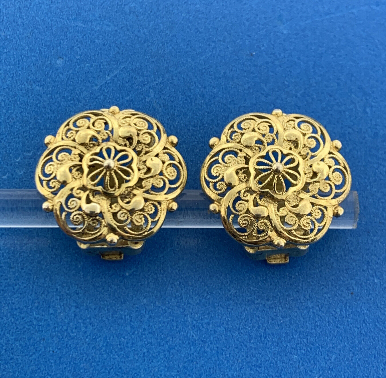 Mid Century Alice Caviness Germany Sterling Silver Vermeil Filigree Earrings