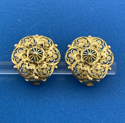 Mid Century Alice Caviness Germany Sterling Silver Vermeil Filigree Earrings