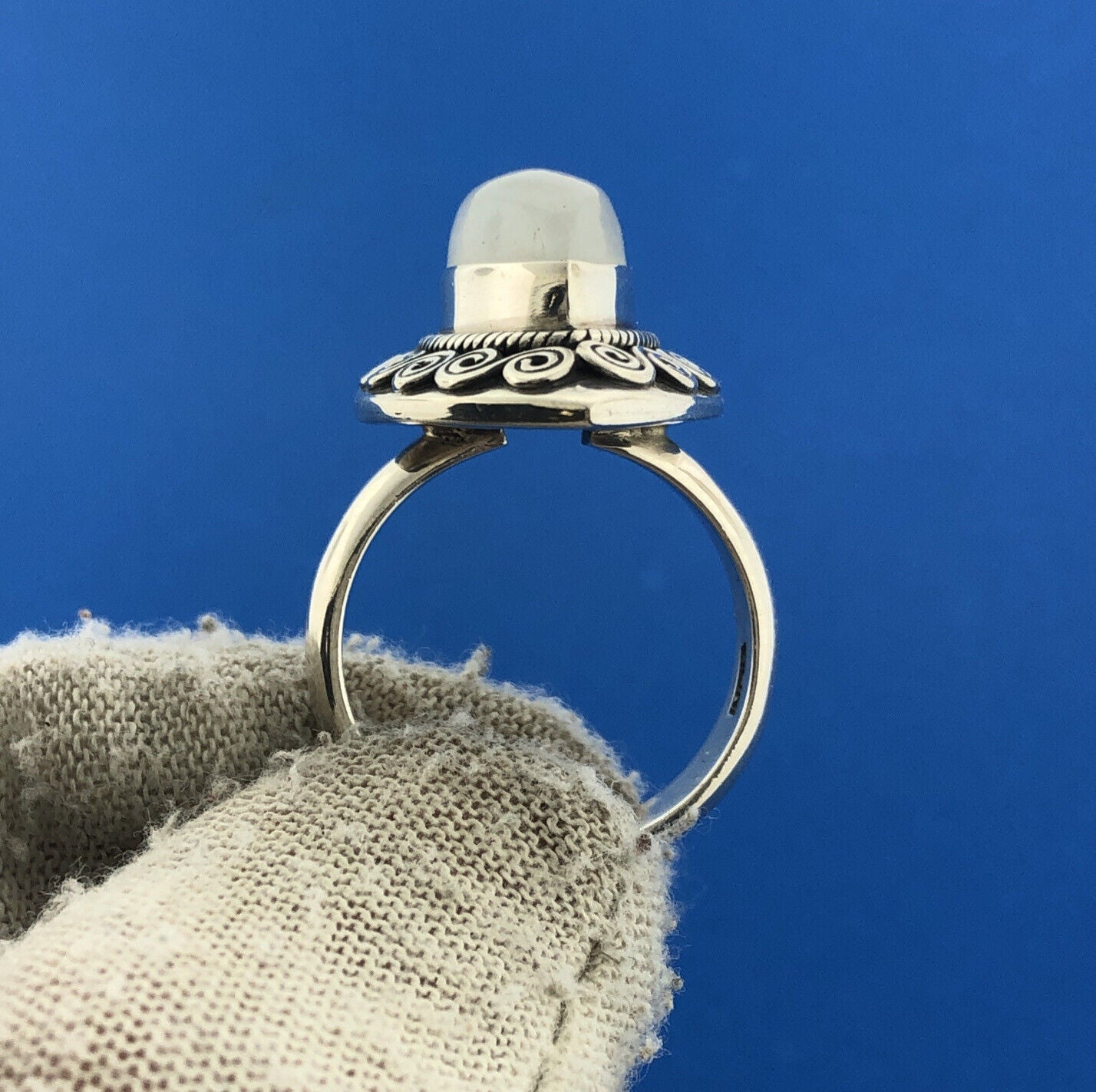Designer D Paulus DP Sterling Silver Rainbow Moonstone Statement Cocktail Ring