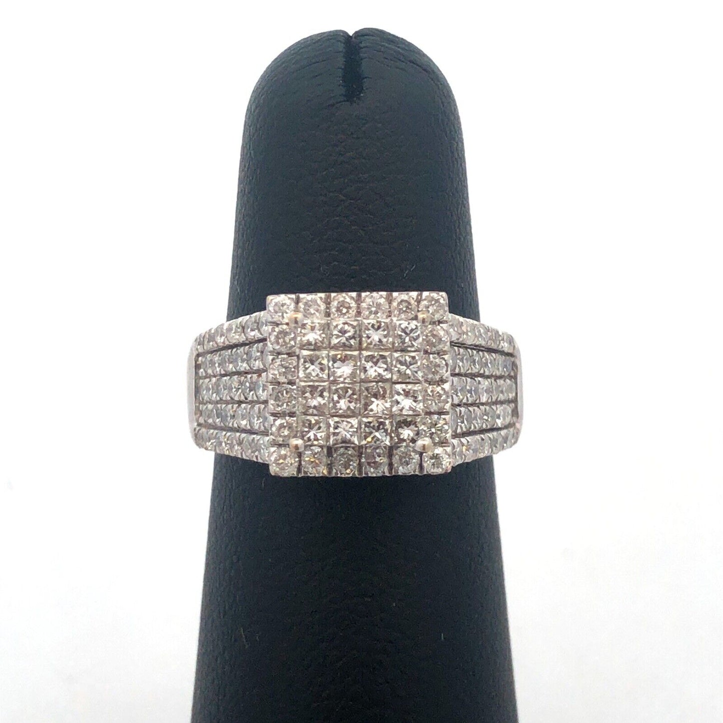 14K White Gold Diamond Cluster Waterfall Engagement Bridal Anniversary Ring