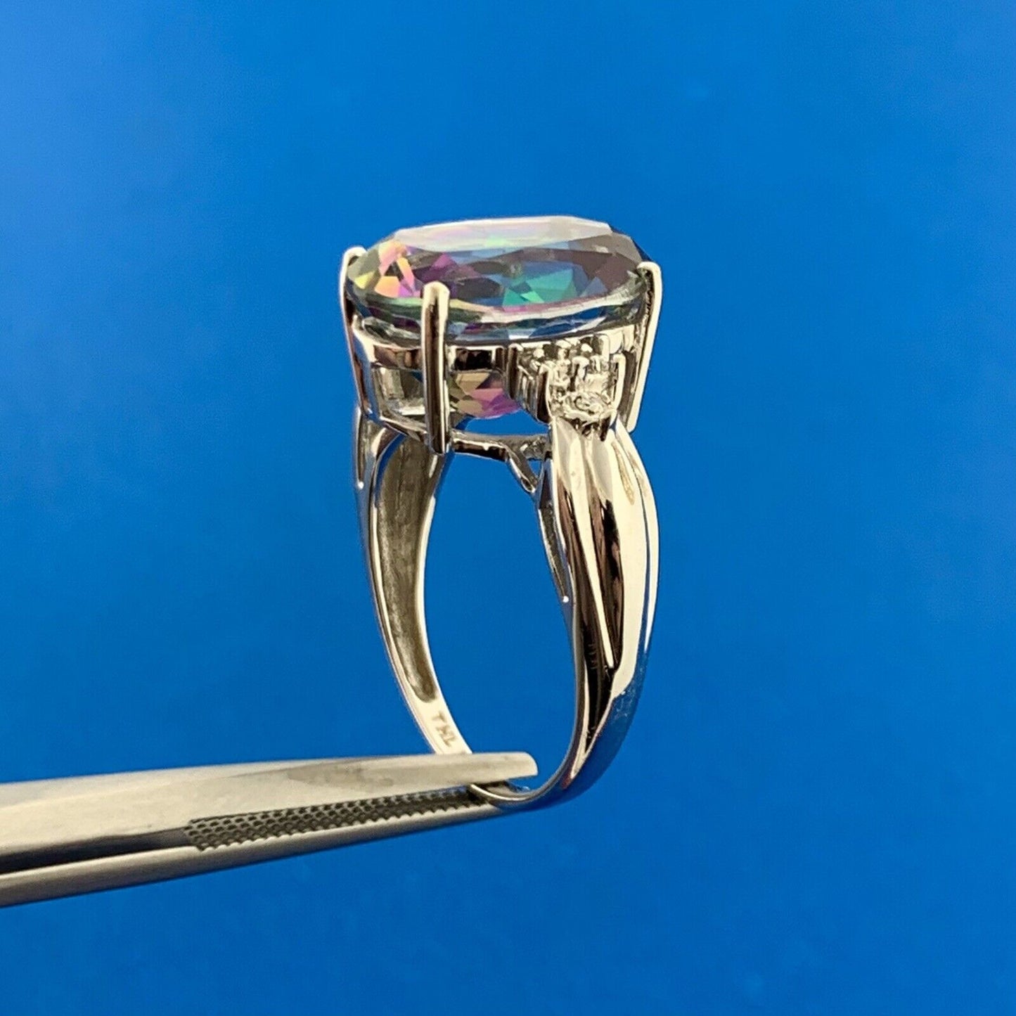 Samuel Aaron THL 14K White Gold Oval Mystic Topaz Diamond Accented Ring