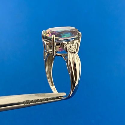 Samuel Aaron THL 14K White Gold Oval Mystic Topaz Diamond Accented Ring