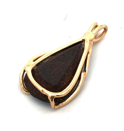 Estate 14K Yellow Gold Teardrop Blue Opal Wire Wrapped Modernist Pendant