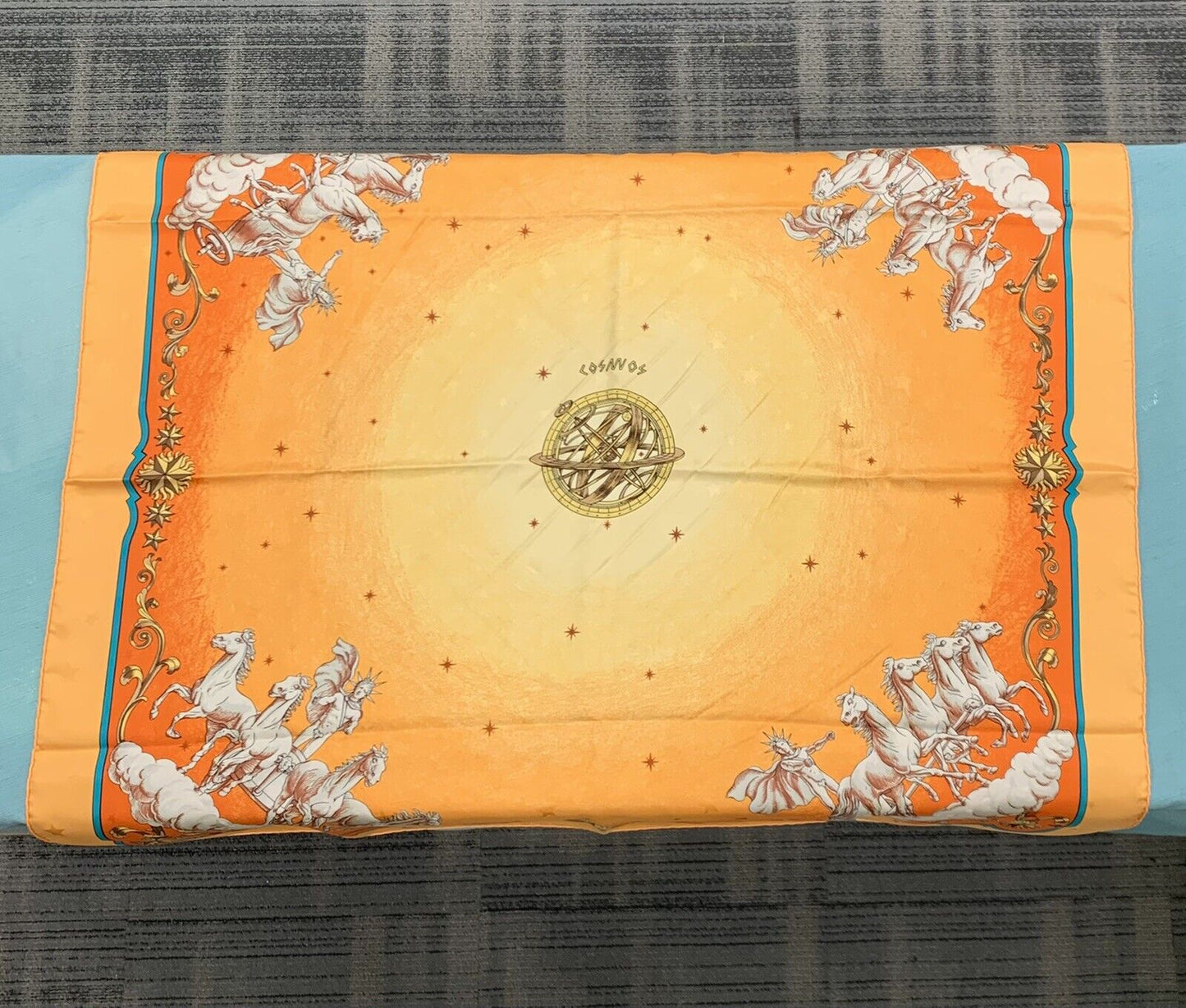 Hermes Carre 90 100% Silk Paris P Ledoux Cosmos Orange/Ylw Neckerchief Scarf