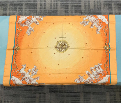 Hermes Carre 90 100% Silk Paris P Ledoux Cosmos Orange/Ylw Neckerchief Scarf