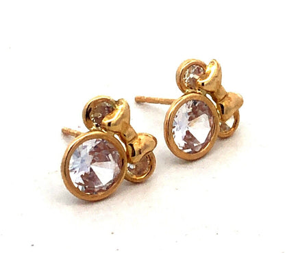 JCM Disney 10K Yellow Gold Round Cubic Zirconia CZ Minnie Mouse Stud Earrings