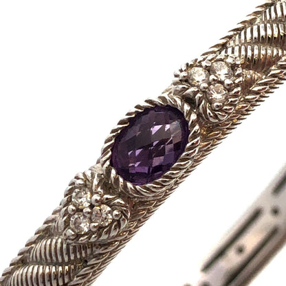 Judith Ripka 925 Sterling Silver Amethyst CZ Romance Hinged Bangle Bracelet