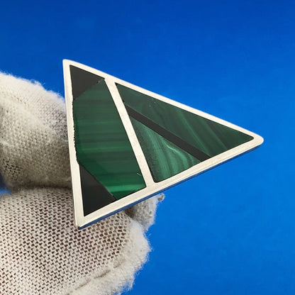 Vintage Sterling Silver 925 Modernist Malachite Onyx Statement Clip Earrings