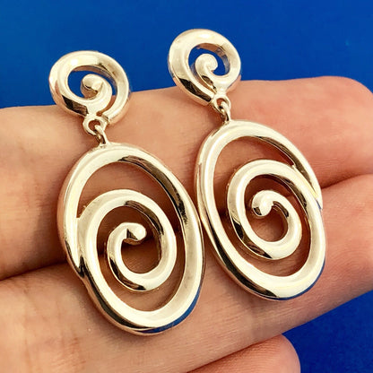 Designer 925 Sterling Silver Modernist Swirl Dangle Statement Earrings