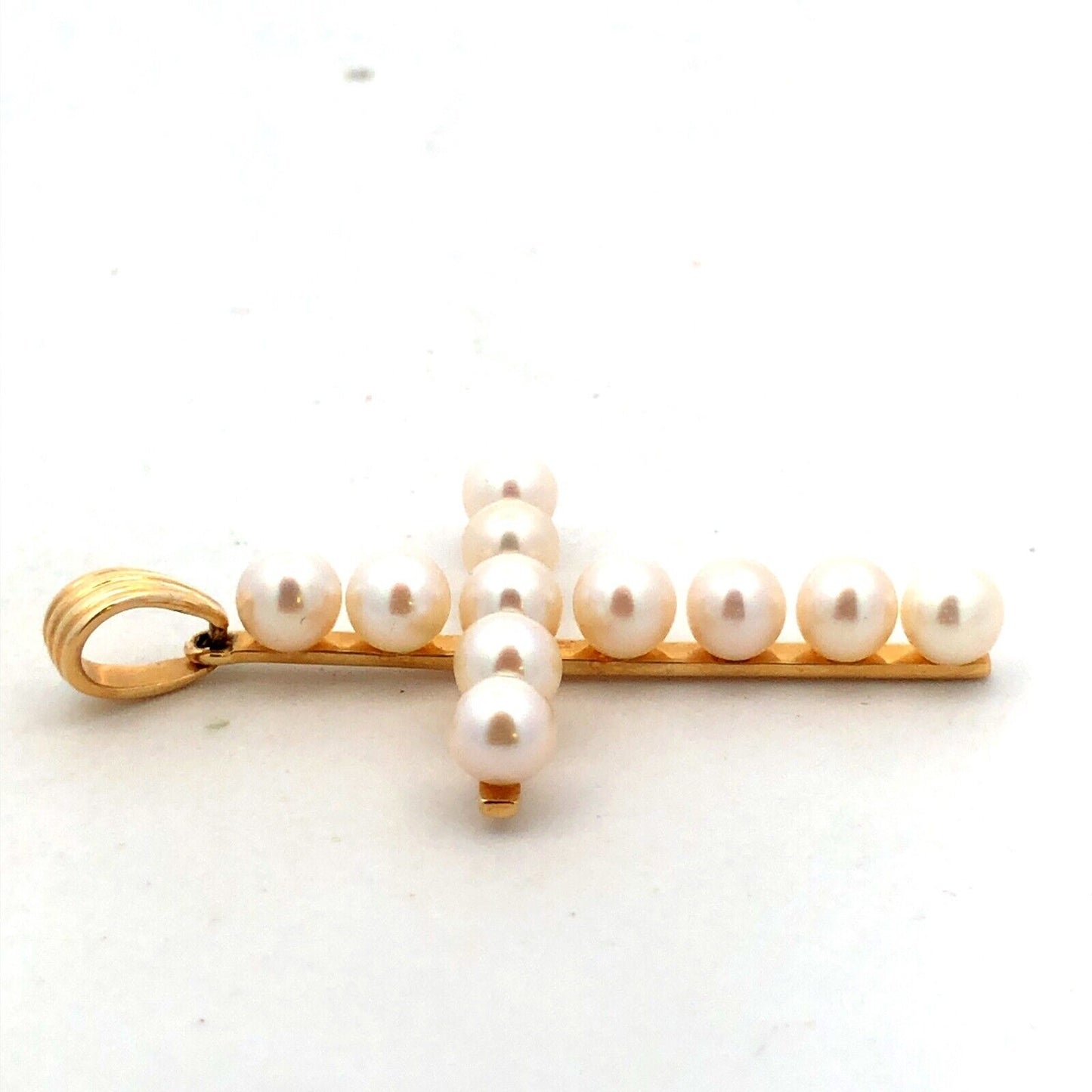 Designer 14K Yellow Gold Round White Pearl Cross Pendant