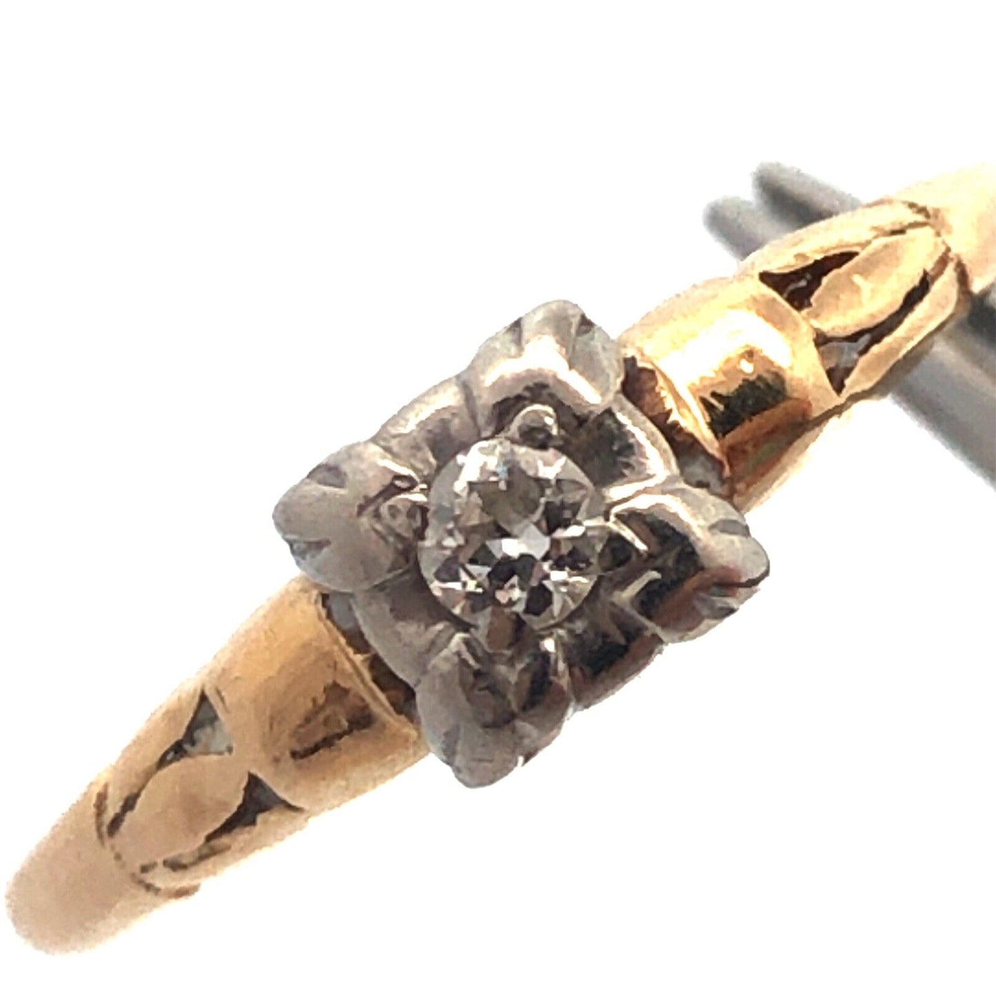 Art Nouveau Art Deco King Cut 14K Yellow Gold Diamond Solitaire Engagement Ring