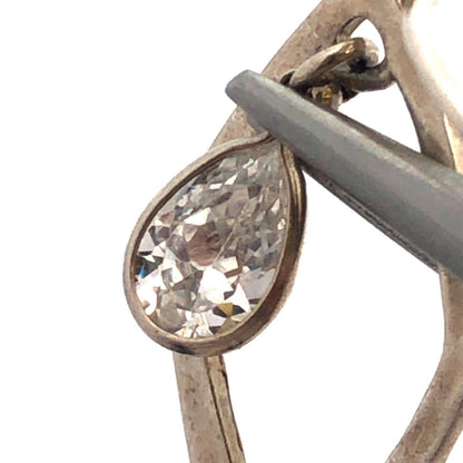 Estate 925 Sterling Silver Pear Cubic Zirconia CZ Oval Modernist Dangle Earrings