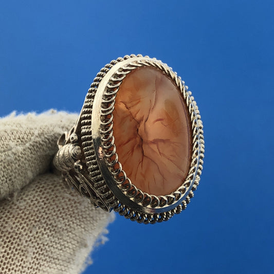 Vintage 1930s/40s Designer Mexican 980 Silver Large Carnelian Butterfly Ring
