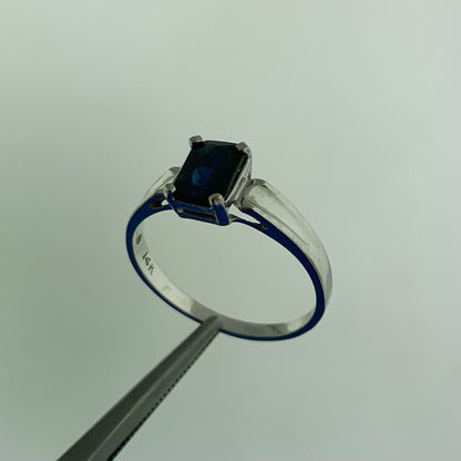 Elegant 14K White Gold Sapphire September Anniversary Birthday Modernist Ring