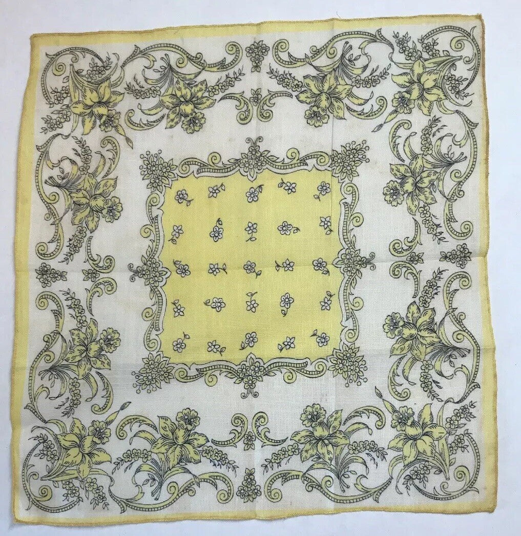 Vintage 7 Item Lot Floral Paisley Ladies Embroidered Edge Handkerchiefs