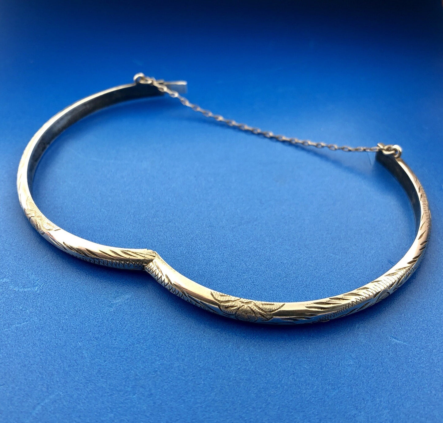 Vintage Sterling Silver 925 Floral Scroll Engraved Bangle Bracelet
