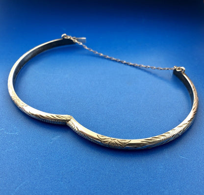 Vintage Sterling Silver 925 Floral Scroll Engraved Bangle Bracelet