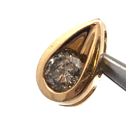 Designer 14K Yellow Gold Round Diamond Solitaire Teardrop Modernist Pendant