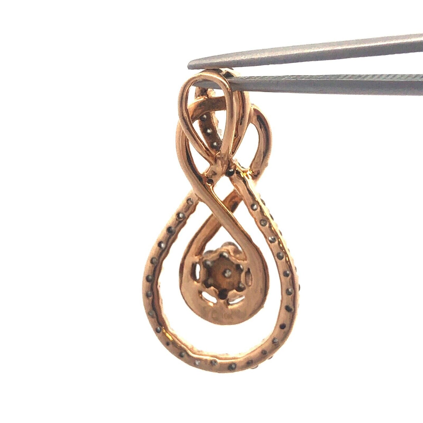 Gorgeous 10k Yellow Gold Diamond Openwork Teardrop Weaving Interlocked Pendant