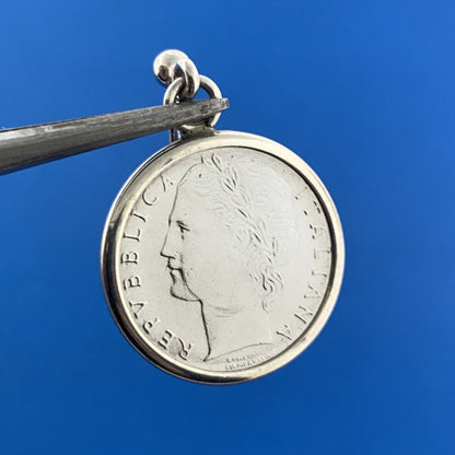 Stunning Sterling Silver 925 Italian Republic 1992 Coin Stud Dangle Earrings